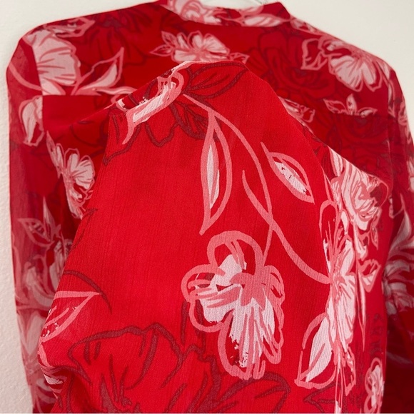 Kut FromThe Kloth Red Floral Lightweight Sheer Casual Long Sleeves Blouse Size S - Picture 6 of 11